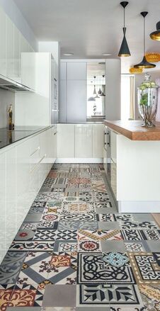 Carreaux de ciment cuisine blanche