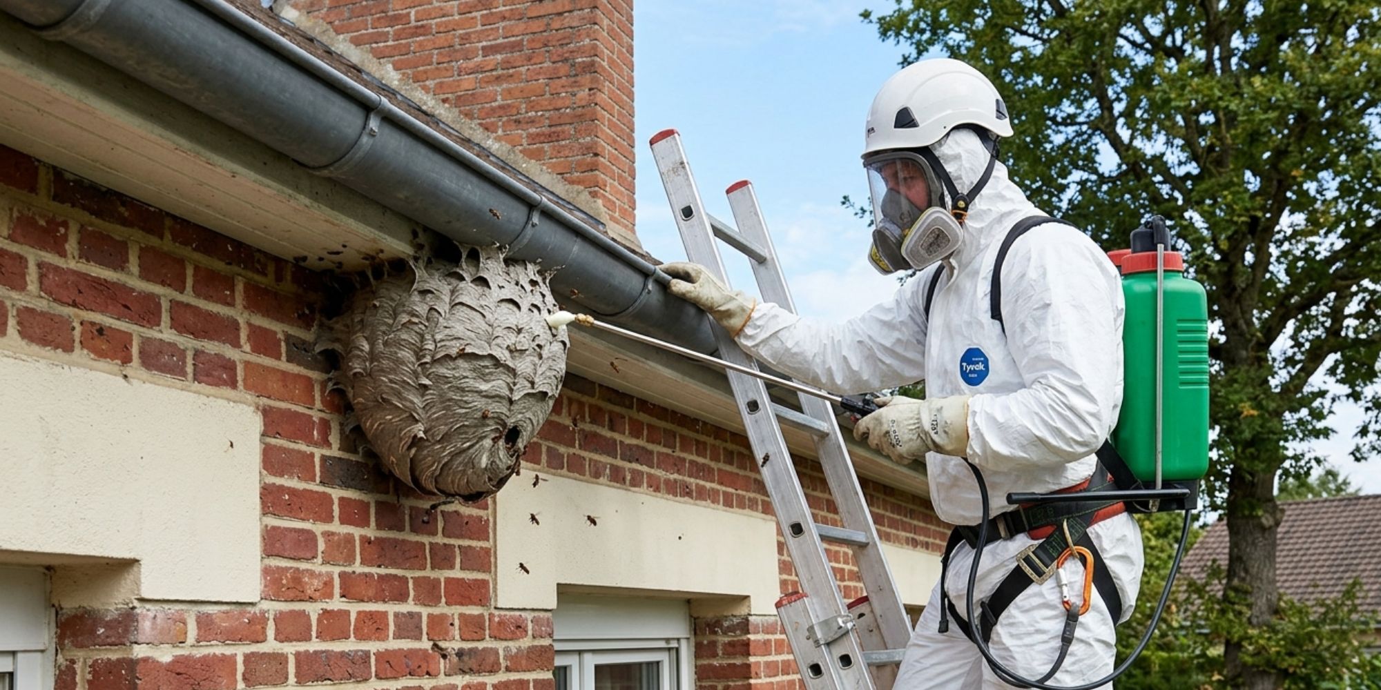 Professionnel en train de détruire un nid de frelons