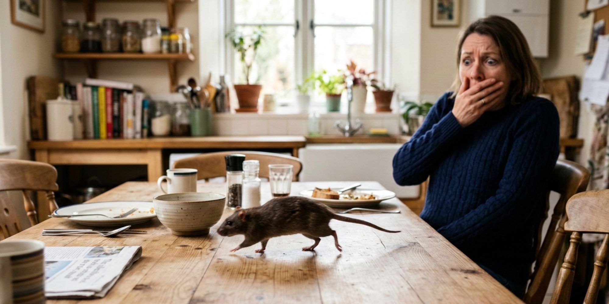 Personne qui constate une souris sur sa table