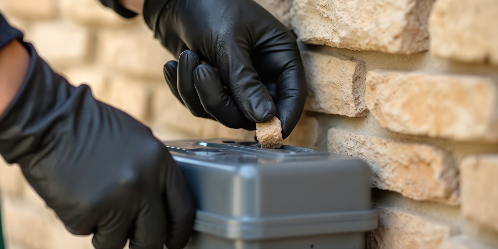 Professionnel en train d'insérer un appât dans un boîtier sécurisé, pour illustrer l'idée du prix d'une dératisation