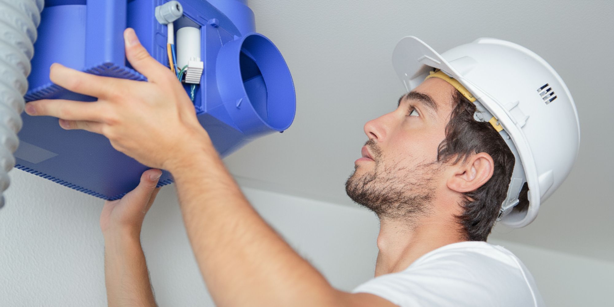 artisan en train de poser un caisson de VMC pour illustrer le prix de l'installation