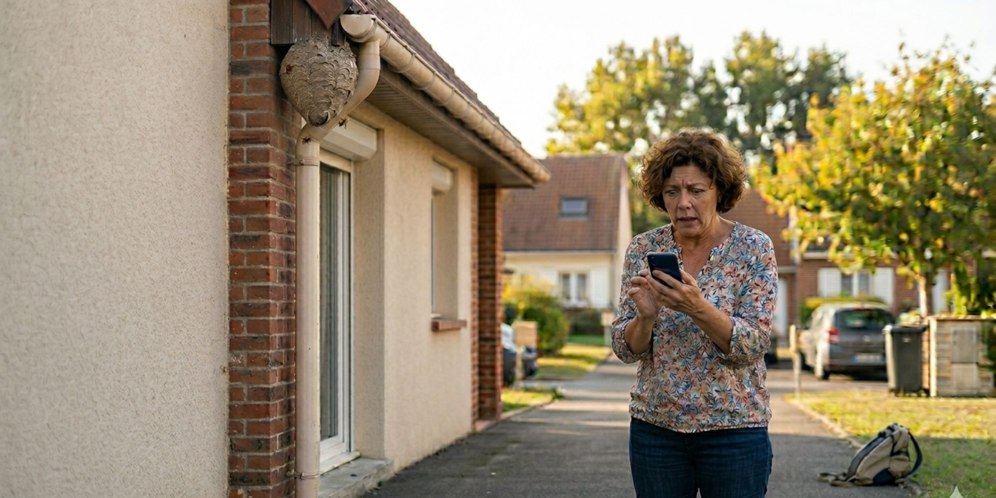 Personne qui constate un nid de frelons et qui se demande qui appeler