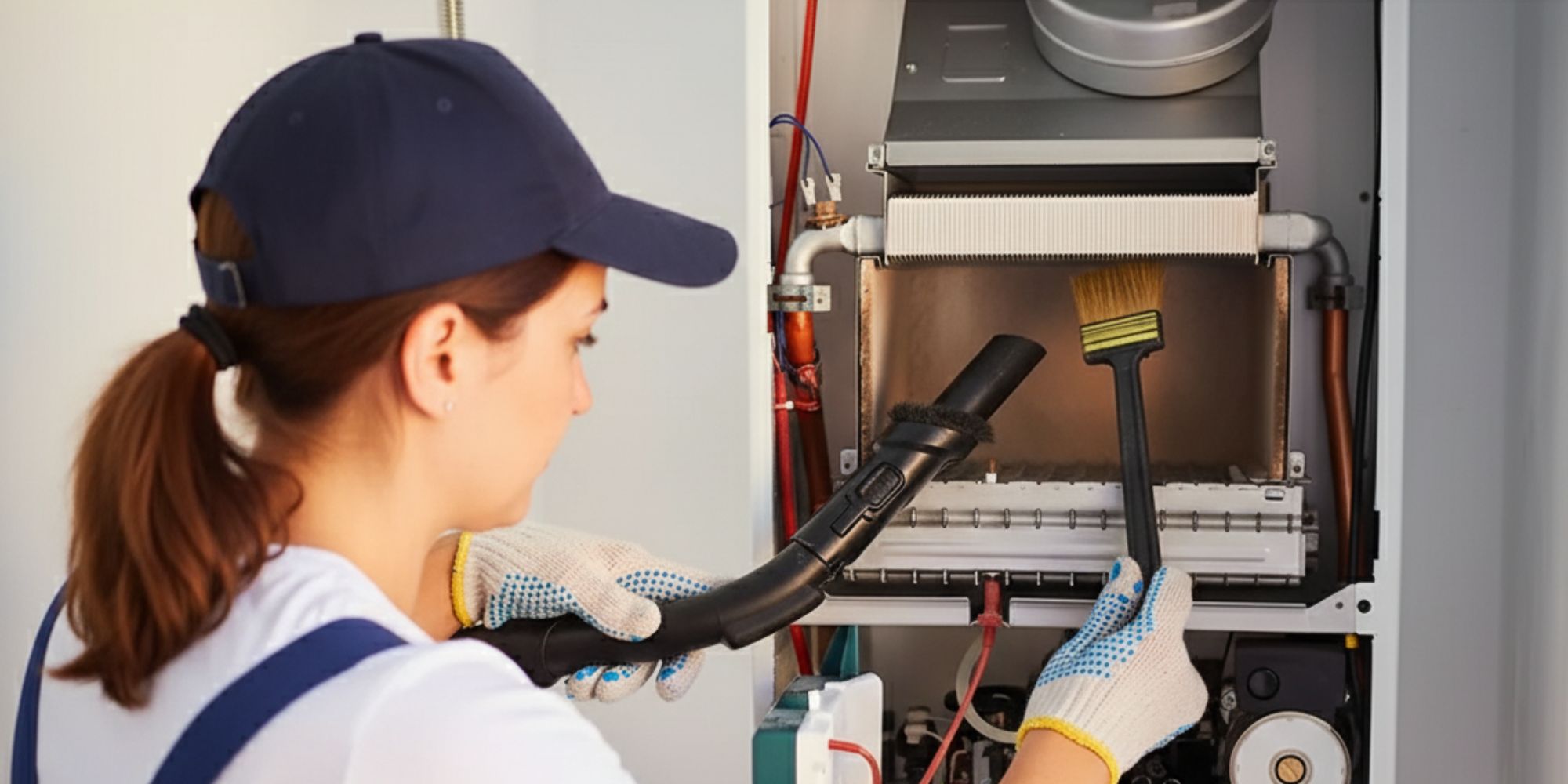 Professionnel en train de ramoner une chaudière gaz
