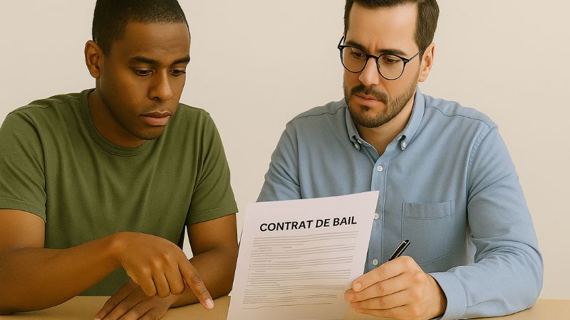Locataire et propriétaire en train de lire un contrat de bail