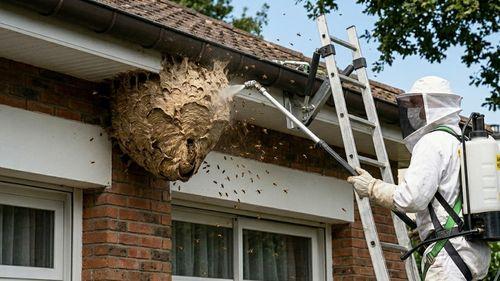 Professionnel en train de détruire un nid de frelons