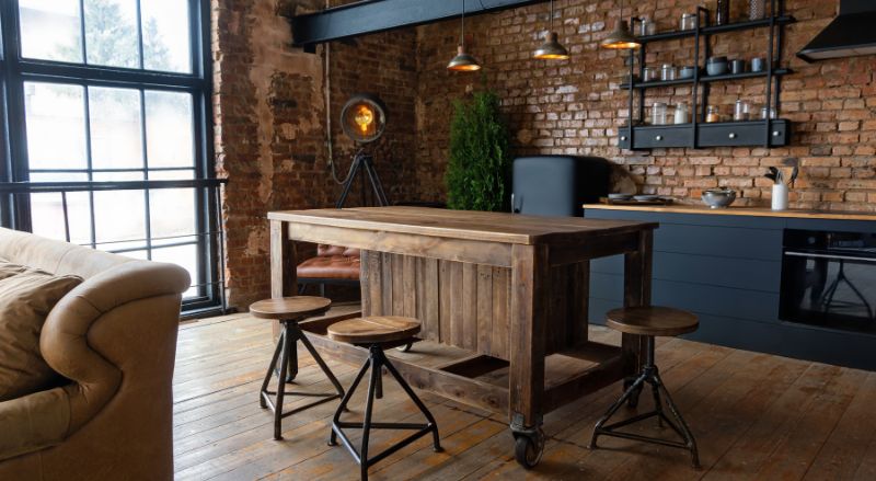 meubles d'usine dans un logement de style industriel