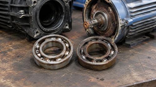 Roulements à billes usés extraits d'un moteur de piscine qui fait du bruit