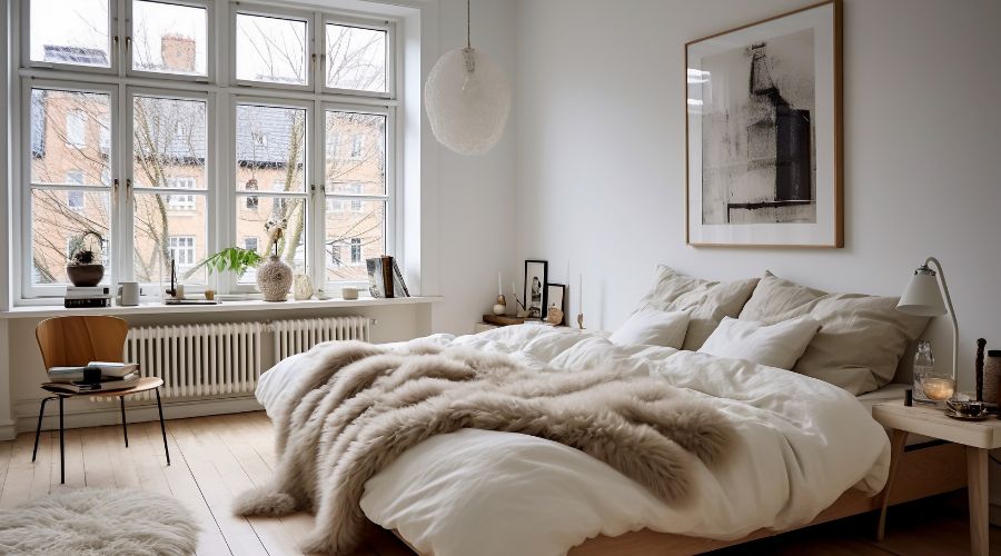 le prix de pose d'un radiateur au gaz est plus élevée mais son aspect est aussi esthétique, comme dans cette chambre moderne