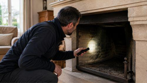 Contrôle visuel régulier d'un conduit de cheminée à l'aide d'une lampe torche pour savoir quand faire un débistrage