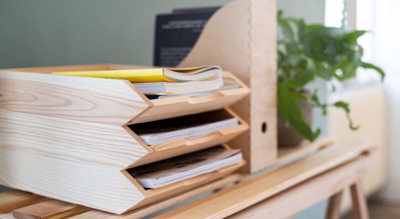 organisateur de bureau en bois pour ranger les cahiers scolaires