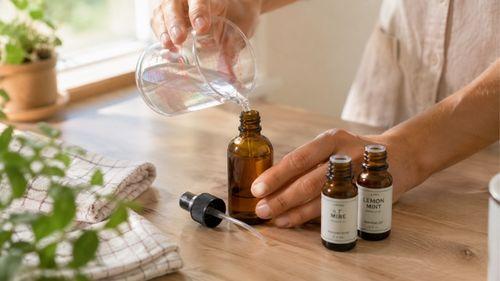 Préparation d'un spray répulsif anti-guêpe maison à base d'huiles essentielles de tea tree et menthe citronnée