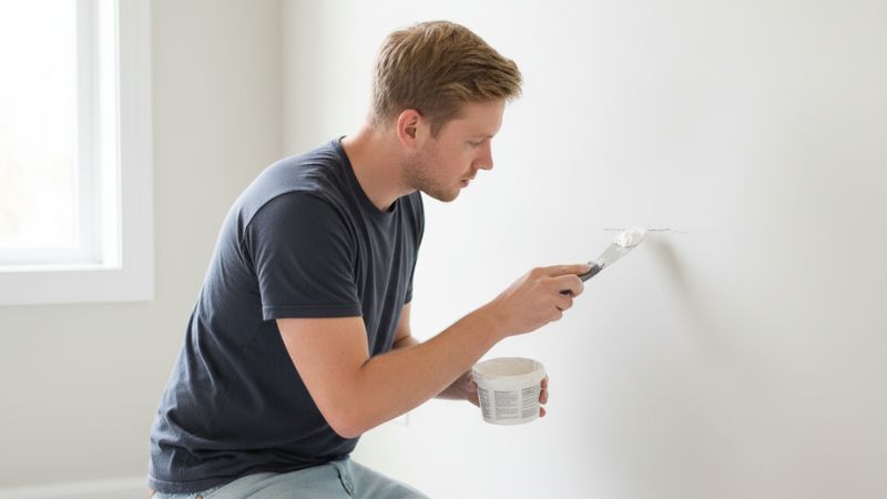 Homme qui rebouche les trous pour éviter les punaises de lit