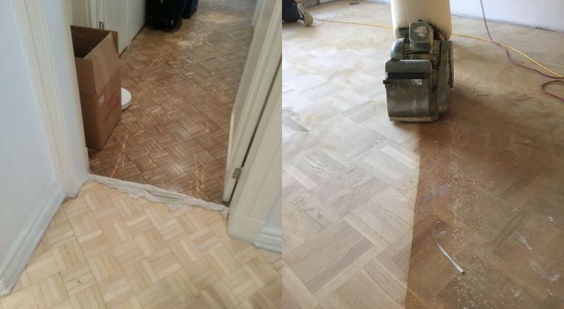 etape du poncage d un parquet damier des annees 70