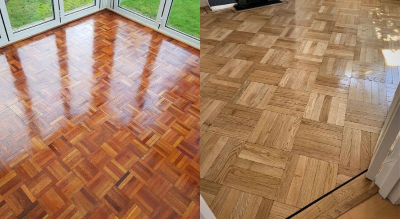 un parquet damier vitrifie versus un parquet damier apres cirage