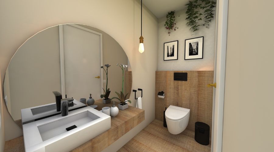 salle de bain en longueur avec wc suspendu