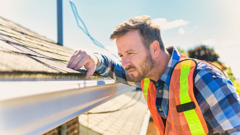 Professionnel qui vérifie des éléments de toiture