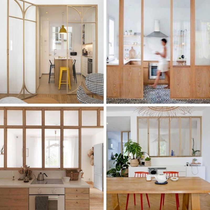 verrière en bois dans la cuisine