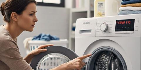 Personne qui constate un code erreur sur son lave-linge Valberg