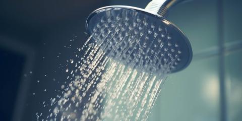 Pommeau de douche et eau qui coule