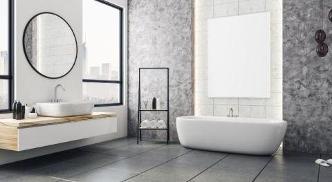 salle de bain moderne avec meuble de rangement encastre et plan de travail dote d une vasque
